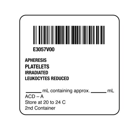 Nevs ISBT 128 Apheresis Platelets Irradiated Leukocyte 2" x 2" BBC-3057